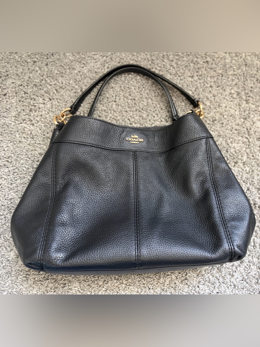 Coach Black Pebble Leather Hobo Shoulder Bag with Gold Hardware
